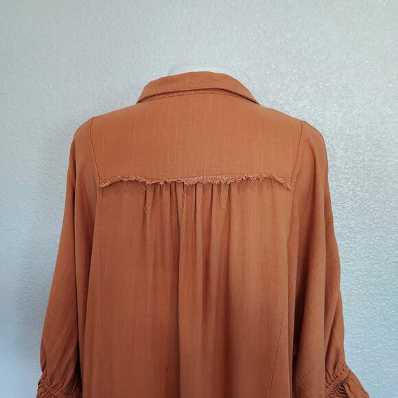 Umgee Orange Linen Tunic Blouse w/Ruffle Size L - Picture 9 of 12